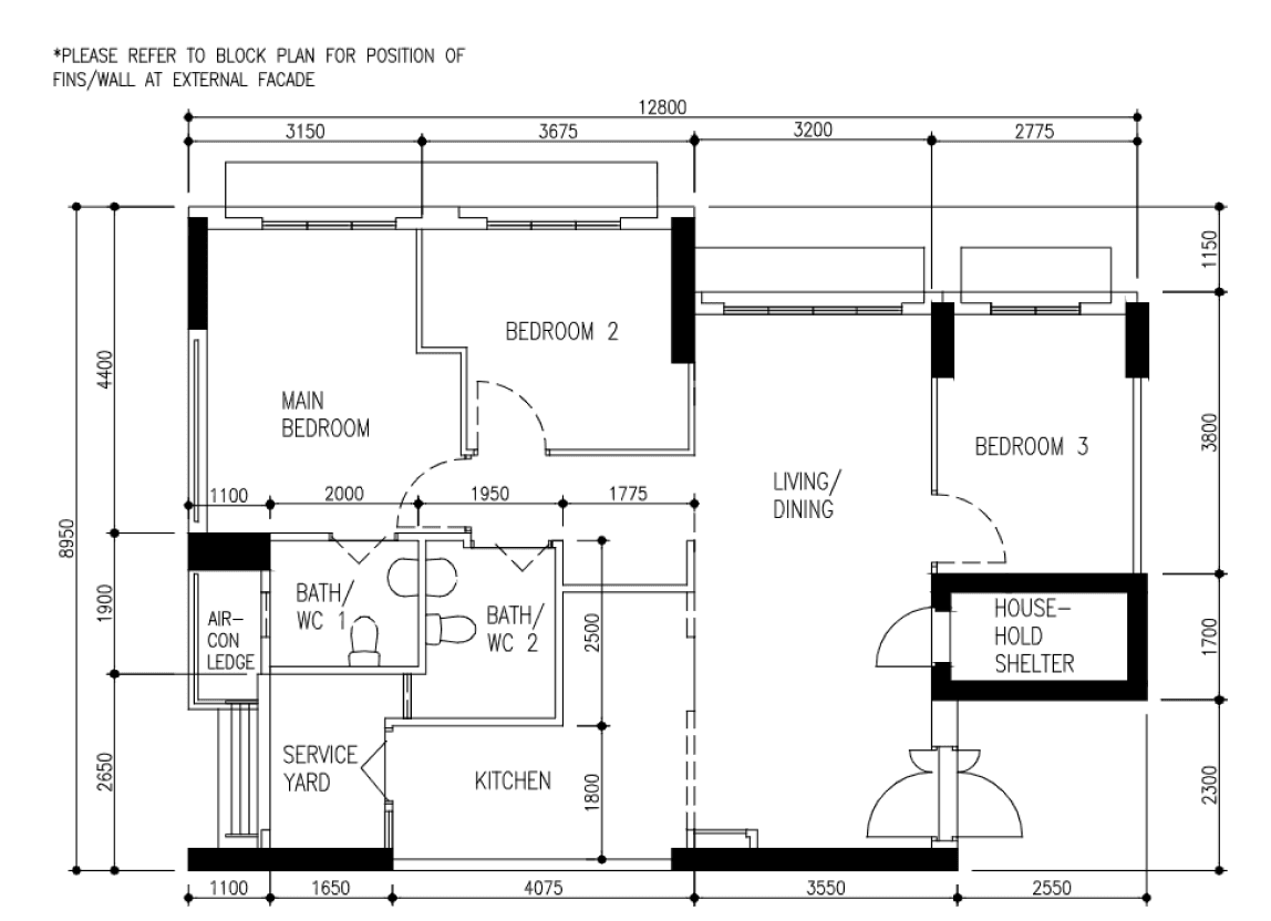 413C Northshore Drive (4-Room BTO HDB) floor plan