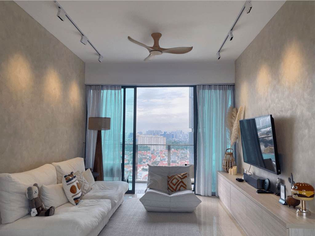 textured wall and neutral colours for living room 